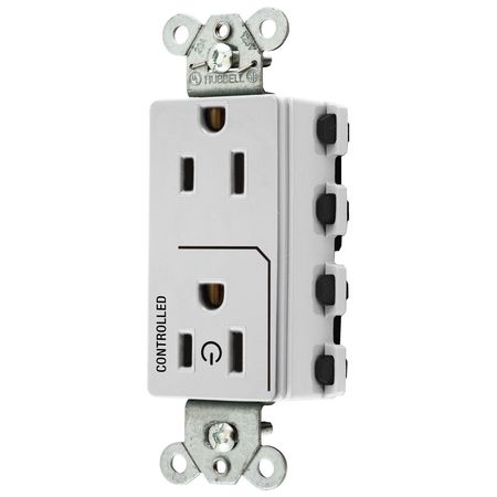 HUBBELL WIRING DEVICE-KELLEMS Straight Blade Devices, Receptacles, Style Line Decorator Duplex, SNAPConnect, Half Controlled, 15A 125V, 2-Pole 3-Wire Grounding, Nylon, White SNAP2152C1W